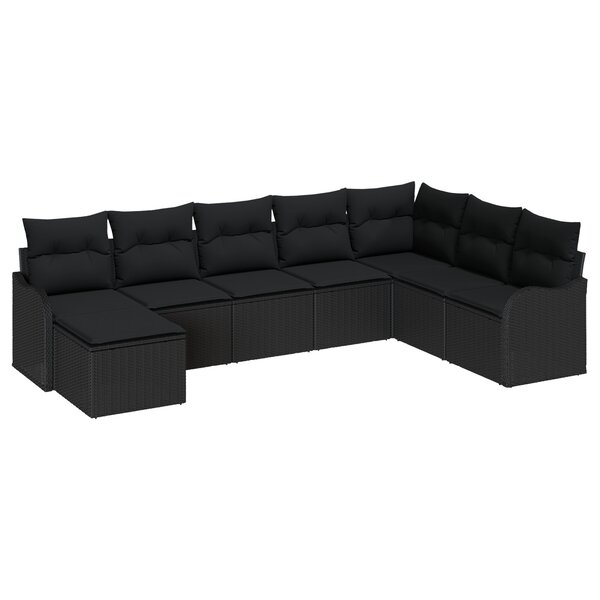 Ensemble Canapés Jardin 8 Pièces avec Coussins Noir Poly Rattan