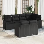 vidaXL Ensemble de 7 Canapés de Jardin Noir en Poly Rotin avec Coussins