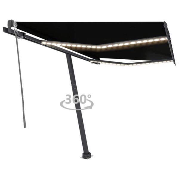 vidaXL Auvent automatique capteur de vent et LED 300x250 cm Anthracite