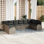 Ensemble de canapés de jardin vidaXL 10 pièces avec coussins gris en rattan synthétique