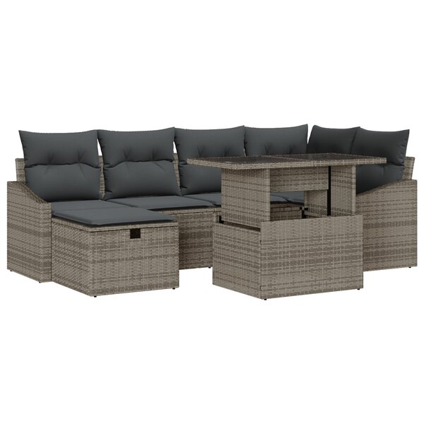 vidaXL Ensemble de Canapé de Jardin 7 Pièces avec Coussins Gris Poly Rattan