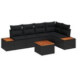 vidaXL Ensemble de 6 Canapés de Jardin avec Coussins Noir en Poly Rattan Acacia