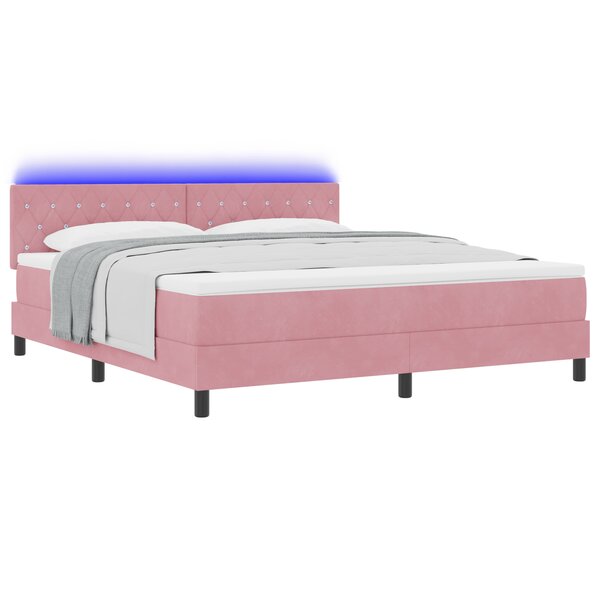 Lit box spring vidaXL avec matelas et LED Rose 180x200 cm Velours