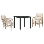 vidaXL Ensemble de salle à manger de jardin 3 pièces avec coussins beige en poly rattan