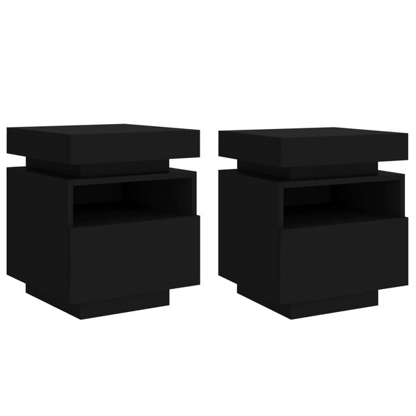 vidaXL Armoires de chevet avec lumières LED 2 Pièces noir 40x39x48 5 cm
