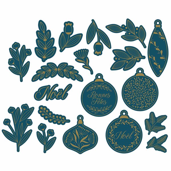 19 étiquettes Noël - Bleu et Or