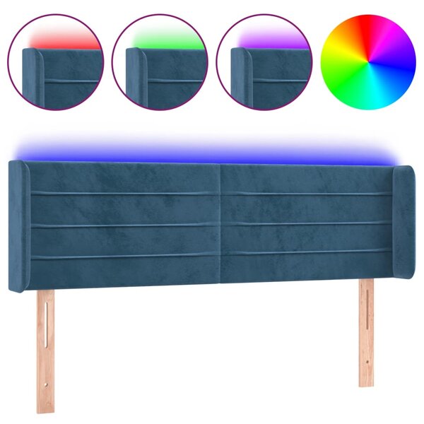 vidaXL Tête de lit à LED Bleu foncé 147x16x78/88 cm Velours