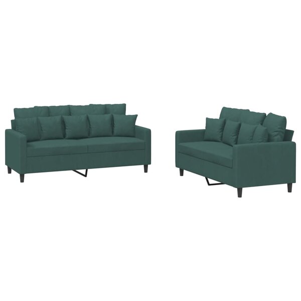 vidaXL Ensemble de canapés 2 Pièces avec coussins Vert foncé Velours