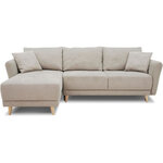 Canapé d'angle convertible réversible 3-4 places tissu beige à coffre de rangement - 244 x 158 x Hauteur 95 cm