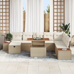 Ensemble de Canapé de Jardin vidaXL 9 Pièces avec Coussins Beige en Rotin Poly Acacia
