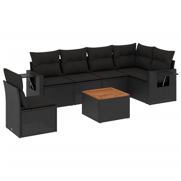 vidaXL Salon de jardin 7 Pièces avec coussins noir résine tressée