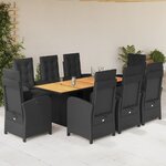 vidaXL Ensemble à manger de jardin 9Pièces coussins noir résine tressée