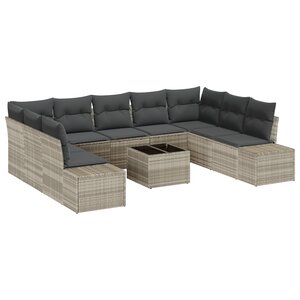 vidaXL Canapé de jardin 10 pièces avec coussins gris poly rattan