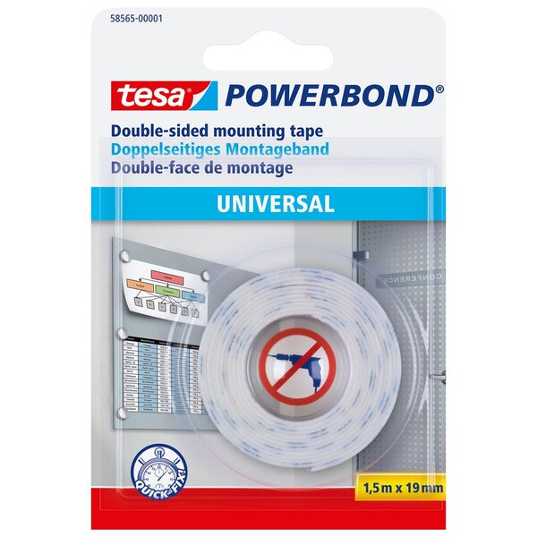 Rouleau de fixation blanc double face Powerbond® Universal 19 mm x 1,5 m 58565 (rouleau 1.5 mètres)