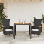 vidaXL Ensemble à manger de jardin avec coussins 3 Pièces Noir