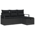 vidaXL Ensemble de Canapés de Jardin 4 Pièces avec Coussins en Rotin Noir