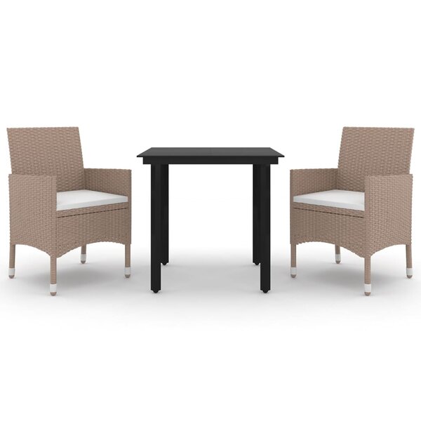 vidaXL Mobilier à dîner de jardin coussins 3 Pièces Résine tressée Verre