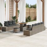 Ensemble de Canapé de Jardin de 10 pièces avec Coussins en Rattan Gris Acacia