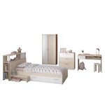 PARISOT Chambre enfant complete - Tete de lit + lit + commode + armoire + bureau - contemporain - Décor acacia clair et blanc - CHAR