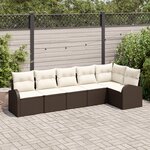 Ensemble de canapé de jardin 6 pièces avec coussins en rotin poly marron