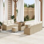 Ensemble de Canapés de Jardin 10 Pièces avec Coussins Beige Poly Rattan Acacia