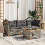 vidaXL Canapé de jardin avec coussins 3 places gris résine tressée