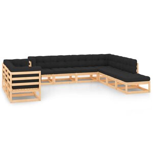 Salon de jardin meuble d'extérieur ensemble de mobilier 10 pièces avec coussins anthracite pin massif 02_0014968