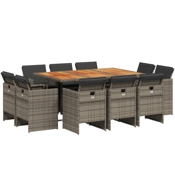 vidaXL Ensemble à manger de jardin 11Pièces avec coussins gris poly rotin