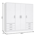 Armoire 4 portes battantes + 6 tiroirs - Bois aggloméré - Blanc mat - 206 5 x 60 x 200 cm