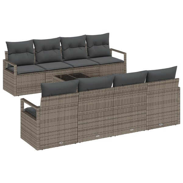 Ensemble de Canapé de Jardin de 9 Pièces avec Coussins Gris en Rattan Poly