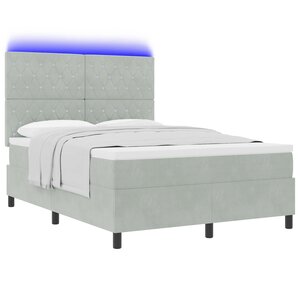 Lit à ressorts vidaXL avec matelas et éclairage LED gris clair 160x200 cm en velours
