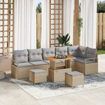 Ensemble de sofa de jardin vidaXL 9 pièces avec coussins Rattan Beige Poly
