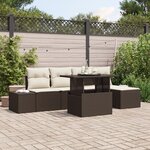 vidaXL Ensemble de canapés de jardin 6 pièces avec coussins en poly rotin marron