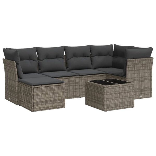 vidaXL Salon de jardin avec coussins 7 Pièces gris résine tressée
