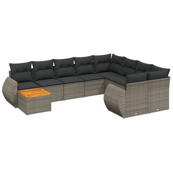 vidaXL Salon de jardin avec coussins 10 Pièces gris résine tressée