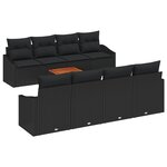 vidaXL Ensemble de Canapé de Jardin 9 pièces avec Coussins Noir Poly Rattan Acacia