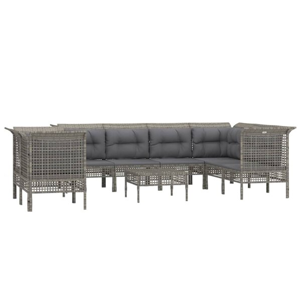 Salon de jardin meuble d'extérieur ensemble de mobilier 9 pièces avec coussins gris résine tressée 02_0018035