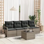 Ensemble de 5 Pièces de Canapé de Jardin avec Coussins Gris Rattan Poly