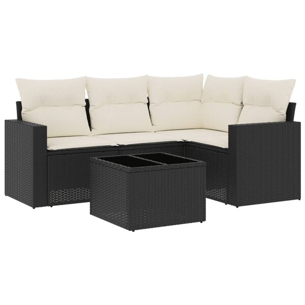 vidaXL Salon de jardin 5 Pièces avec coussins noir résine tressée