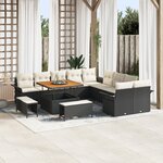 Ensemble de 13 pièces de sofa de jardin avec coussins noir poly rotin acacia