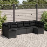 vidaXL Ensemble de Canapé de Jardin 7 Pièces avec Coussins Noirs en Poly Rotin