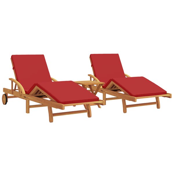vidaXL Chaises longues 2 Pièces avec coussins et table en bois massif d'acacia rouge