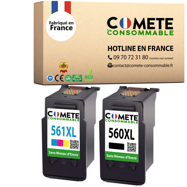 COMETE, Entreprise Française - 560XL 561XL - 2 Cartouches d'Encre Compatibles avec Canon PG-560 CL-561 XL / 560 561XL - sans Affichage du Niveau d'encre - pour Cartouche Canon 560 561