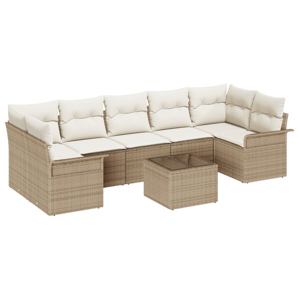 vidaXL Ensemble de Canapé de Jardin 8 Pièces avec Coussins en Rotin Beige