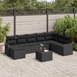 Canapé de jardin 9 pièces avec coussins beige en poly rattan