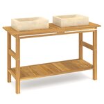 vidaXL Armoire de salle de bain et lavabos en marbre crème Teck massif