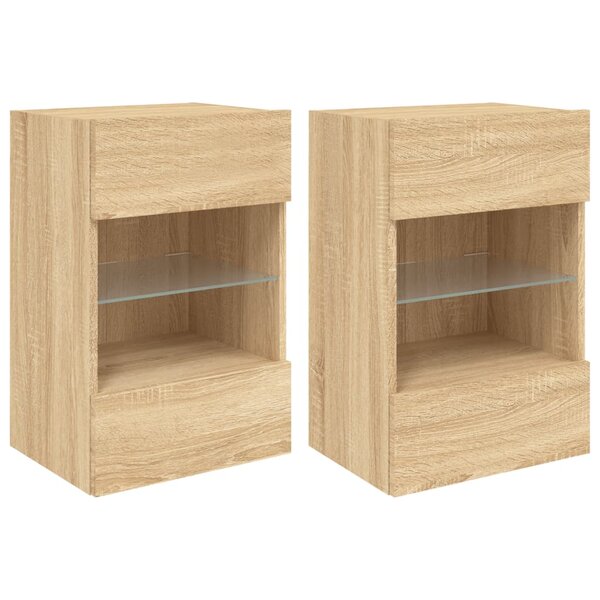 vidaXL Meubles TV muraux lumières LED 2 Pièces chêne sonoma 40x30x60 5 cm