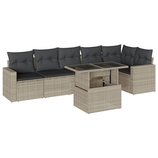 vidaXL Salon de jardin avec coussins 7 Pièces gris clair résine tressée