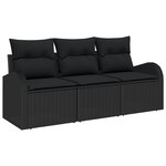 Ensemble de 3 canapés de jardin avec coussins noirs en poly rotin