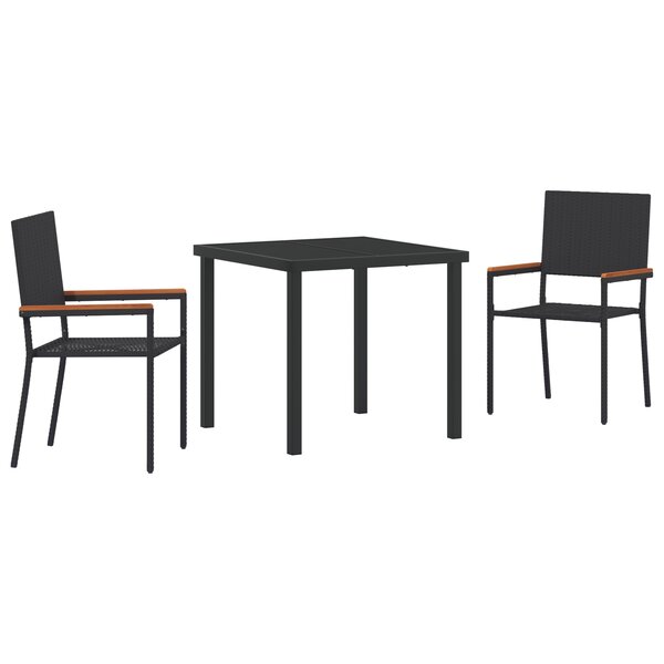 vidaXL Ensemble de Salle à Manger de Jardin de 3 Pièces Noir Poly Rattan